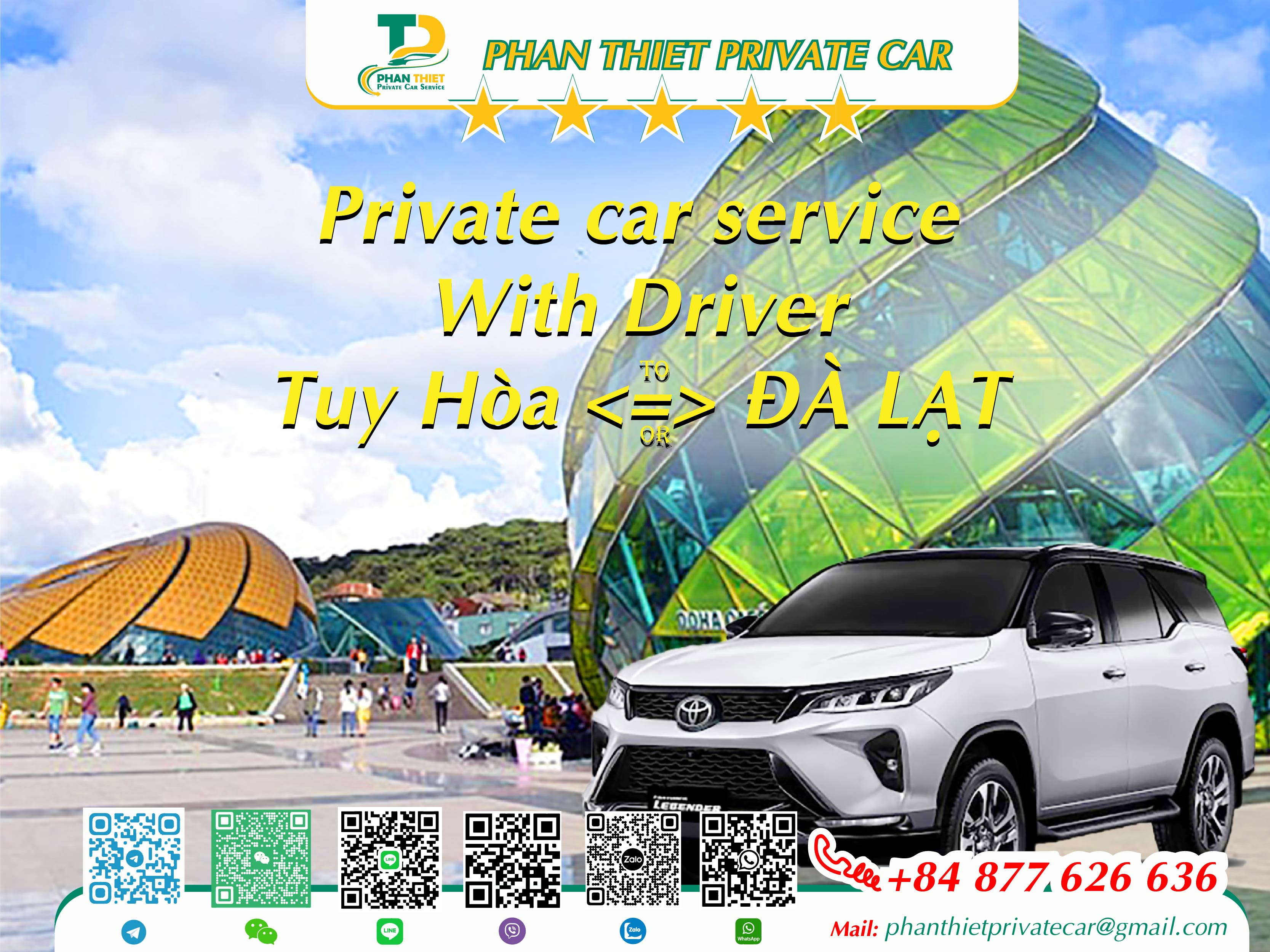 Car rental Tuy Hoa <=> Da Lat (private car with driver)